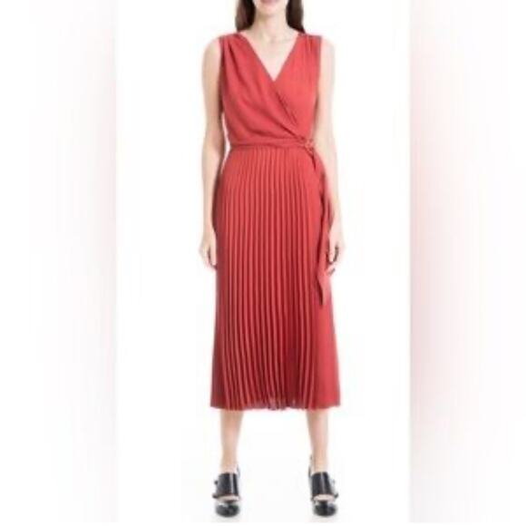 Max Studio Size S Elegant Midi Pleated Dress Burnt Orange Heritage Fall Wedding - Picture 1 of 10